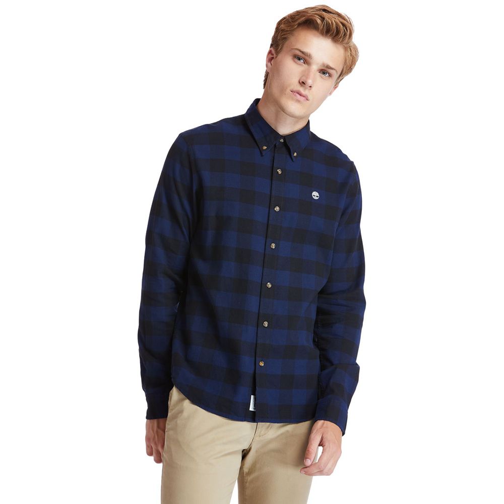 Timberland Mens Shirts Mascoma River Slim-Fit Long-Sleeve Check - Navy - India MW4062319